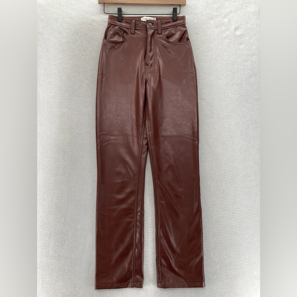 Abercrombie & Fitch Curve Love 90s Straight Leg Ultra High Rise Leather Pants